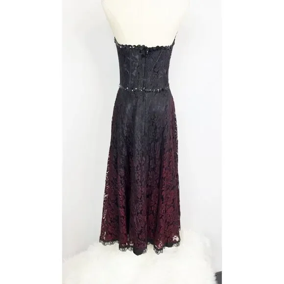 Vintage Gunne Sax | Black and Burgundy Ombre Lace Dress | Prom Formal | Sz XS - Picture 2 of 6